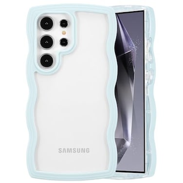 QLTYPRI Compatible with Samsung Galaxy S24 Ultra Case Cute Curly Wave Frame Clear Case for Girls WomenTransparent Soft Silicone TPU Bumper Shockproof Protective Cover for Samsung S24 UltraBaby Blue