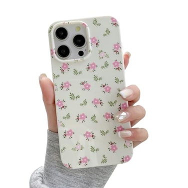 QLTYPRI for iPhone 15 Pro Case Cute Pink Floral Flower Pattern Aesthetic Phone Case Raised Camera Protection Soft Slim TPU Shockproof Protective Phone Cover for Girls Women Pink White