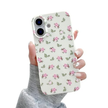QLTYPRI for iPhone 16 Case Cute Pink Floral Flower Pattern Aesthetic Phone Case Raised Camera Protection Soft Slim TPU Shockproof Protective Phone Cover for Girls Women Pink White