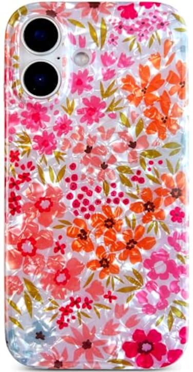 Qokey Compatible for iPhone 16 Case 61Cute Garden Flowers Design for Women Shell Pattern Soft Bumper Lightweight Slim Fit TPU Shockproof NonYellowing Phone Cover for iPhone 16 Pink Floral