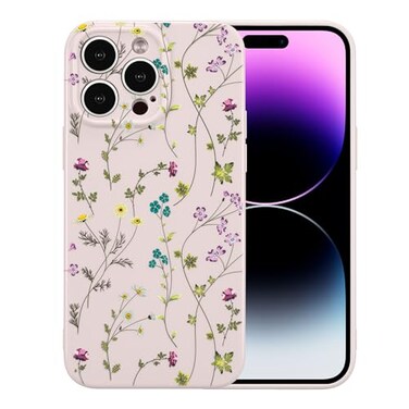 RALEAVO Floral Case for iPhone 14 Pro Flower Branch Pattern Design Cute Cover Case for Girls Women Slim Thin Soft Silicone Shockproof AntiSlip Phone Case for iPhone 14 Pro 61Purple