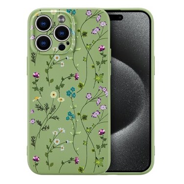 RALEAVO Floral Case for iPhone 15 ProLiquid Silicone Cover with Cute Flower Branch Pattern for Girls Women Slim Soft Rubber Protective Phone Case for iPhone 15 Pro 61Green