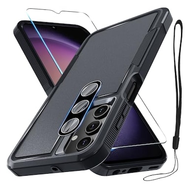 RMOCR Case for Samsung Galaxy A16 5G Full Body Heavy Duty Rugged Shockproof Protective Phone Cover with Lanyard Strap Tempered Glass Screen Protector and Camera Lens Cover Black Matte