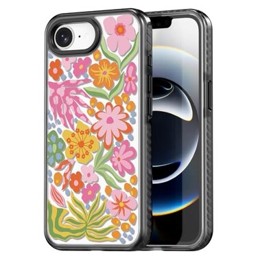 Rosarnnah Compatible for iPhone 16E Case Cute Durable Shockproof 66 ft Drop Impact Phone Case Black Funny Passion Flower Design for iPhone 16 SE 4 61