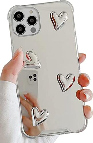 Shinymore for iPhone 11 Pro Max CaseFlexible Cute Heart Soft Silicone Clear Makeup Mirror Women Girls Shockproof Protect Cover