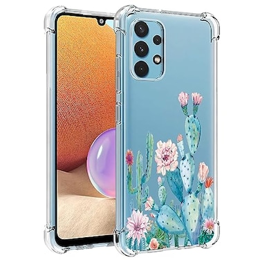 Sidande Case for Galaxy A32 4G Case Samsung A32 4G SMA325F Case for Girls Women Clear Floral Soft Flexible TPU Slim Phone Protective Case Cover for Samsung Galaxy A32 4G Cactus