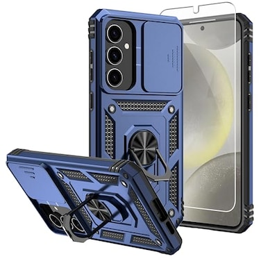 SKMY for Samsung Galaxy S24 FE Casewith Screen Protectors and Camera CoverMilitary Grade 16ftDrop Tested Cover with Magnetic Kickstand Protective Case for Galaxy S24 FE Blue