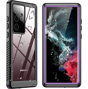 SPIDERCASE Designed for Samsung Galaxy S22 Ultra Case Waterproof Builtin Screen Protector Full Protection Heavy Duty Shockproof Case PurpleClear