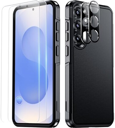 SPIDERCASE Designed for Samsung Galaxy S25 Case 10 FT Military Grade Drop Protection 2 Pack Tempered Glass Screen ProtectorCamera Lens Protector Heavy Duty Shockproof Case Black