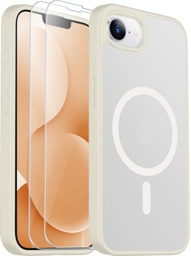 SPIDERCASE for iPhone 16e Case for iPhone 17e Case Magnetic Translucent Matte Case with 2PCS Tempered Glass Screen Protector Slim Phone Case for iPhone 16E17E 61 Antique White