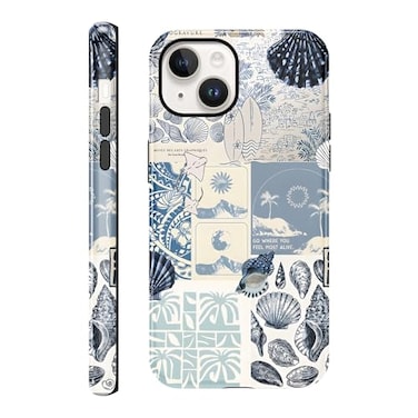 lioscre Summer Case Compatible with for iPhone 13iPhone 14 61 Beach Blue Collage Coast Cute Aesthetic Protective Phone CaseOcean Vintage Trendy Scratch Resistant Shockproof Cover Case for Girl Women M