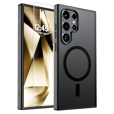 SUPFINE Magnetic for Samsung Galaxy S24 Ultra Case with Screen Protector Builtin Magnets Military Grade Drop Protection Slim Translucent Shockproof Phone CaseBlack