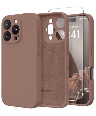 SuydanBox Magnetic for iPhone 16 Pro Max Case Compatible with MagSafe Full Camera ProtectionScreen Protector Silicone Shockproof Protective Phone Case for iPhone 16 Pro Max 69 Brown