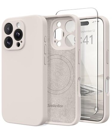SuydanBox Magnetic for iPhone 16 Pro Max Case Compatible with MagSafe Full Camera ProtectionScreen Protector Silicone Shockproof Protective Phone Case for iPhone 16 Pro Max 69 Stone