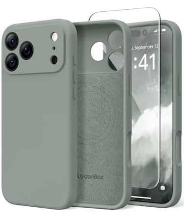 SuydanBox Magnetic for iPhone 17 Pro Case Compatible with MagSafe Full Camera ProtectionScreen Protector Silicone Shockproof Protective Phone Case for iPhone 17 Pro 63 Calke Green