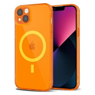 Svanove for iPhone 13 Mini Case Clear Compatible with Magsafe Silicone Bright Transparent Thin Magnetic Mag Safe Case Cute Girly Trendy Slim Hard Camera Cover Protection Fluorescent Neon Orange