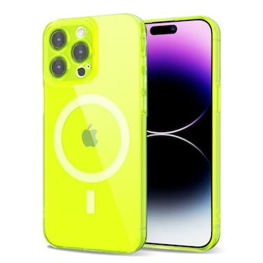 Svanove for iPhone 14 Pro Max Case Clear Compatible with Magsafe Silicone Bright Transparent Thin Magnetic Mag Safe Case Cute Girly Slim Hard Camera Cover Protection Fluorescent Neon Green Lime