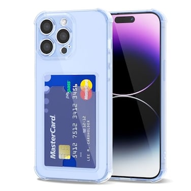 Svanove for iPhone 14 Pro Max Wallet Case with Card Holder Cute Girly Clear Credit Card Slot Case Thin Slim Silicone Rubber Transparent Hard Shell Camera Cover for Women Men Light Blue