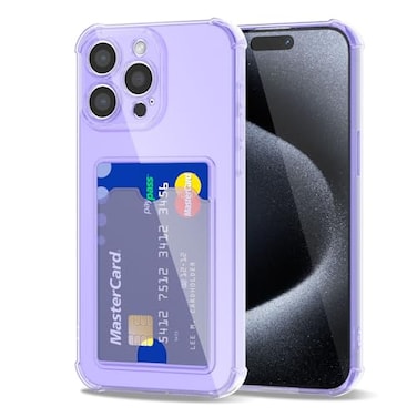 Svanove for iPhone 15 Pro Wallet Case with Card Holder Cute Girly Clear Credit Card Slot Case Thin Slim Silicone Rubber Transparent Hard Shell Camera Cover for Women Men Purple
