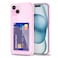 Svanove for iPhone 15 Wallet Case with Card Holder Cute Girly Clear Credit Card Slot Case Thin Slim Silicone Rubber Transparent Hard Shell Camera Cover for Women Men Light Pink