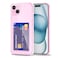 Svanove for iPhone 15 Wallet Case with Card Holder Cute Girly Clear Credit Card Slot Case Thin Slim Silicone Rubber Transparent Hard Shell Camera Cover for Women Men Light Pink