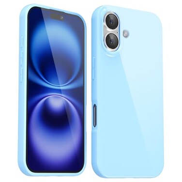 Svanove for iPhone 16 Case Silicone Glossy Soft Rubber Gel Jelly Cute Protective Plastic Simple Plain Phone Case Cover for Women Girl Slim Thin Flexible Shockproof TPU Light Blue
