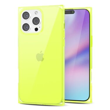 Svanove for iPhone 16 Pro Clear Case Rectangle Edge Transparent Aesthetic Trendy Girly Neon Bright Silicone Rubber Phone Case for Women Thin Slim TPU Bumper Protective Cover Neon Green