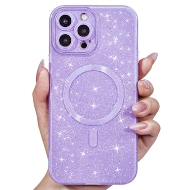 Svanove Glitter Case for iPhone 14 Pro Phone Case Magnetic Compatible with Magsafe Sparkle Bling Shiny Sparkly Cute Girly Design Bright Trendy Aesthetic Hard Mag Cover for Women Purple Lavender