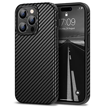 Tasikar Compatible with iPhone 14 Pro Case Carbon Fiber Leather Texture with TPU Bumper Slim Protective Case Black