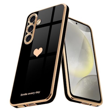 Teageo for Samsung Galaxy S25 Plus Case for Women Girl Cute LoveHeart Luxury Bling Soft Back Cover Full Camera Protection Silicone Shockproof Phone Case for Galaxy S25 Plus Black