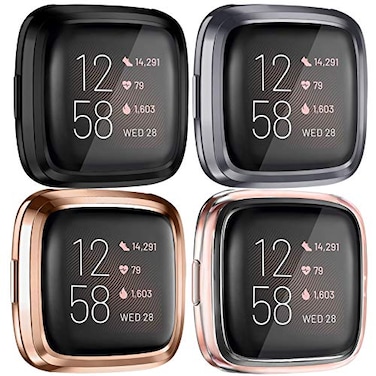 Tobfit 4 Pack Screen Protector Case Compatible with Fitbit Versa 2 Soft TPU UltraThin Scratch Resistant Full Protective Case Cover BlackCharcoalRose GoldClear