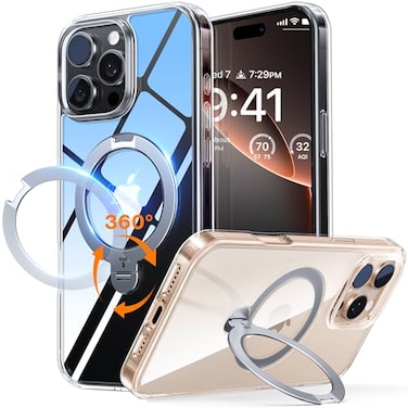 TORRAS 360 Spin Magnetic Stand Case for iPhone 16 Pro Max Case Fit for MagSafe 12FT Military Grade Protective Case for 16 Pro Max Phone Case with Kickstand Rotatable Ostand Spin Clear 69 inch