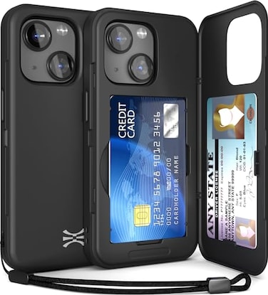 TORU for iPhone 15 Wallet Case with Card Holder Hidden ID Credit Card Slot Flip Kickstand Slim Fit Shockproof Heavy Duty Phone Cover with Strap Black