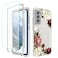 Tothedu Phone Case for Galaxy S21 FE 5G Samsung S21 FE SMG990U Case with TemperedGlass Screen Protector Clear Floral Pattern Full Body Protective Cover Cases for Samsung Galaxy S21 FE Flower