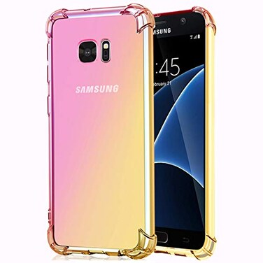 Ueokeird for Galaxy S7 Case Clear Cute Gradient S7 Phone Case Slim Anti Scratch Flexible TPU Cover Reinforced Corners Shockproof Protective Case for Samsung Galaxy S7 PinkGold