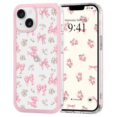 Urarssa for iPhone 14 CaseiPhone 13 Case for Women Girls Clear Cute Ribbon Bowknot Pattern Aesthetic Bow Design Transparent Slim Soft TPU Shockproof Protective Phone Case for iPhone 1413 Rose Bow