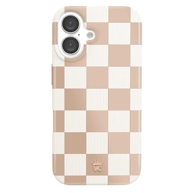 VELVET CAVIAR Checkered Phone Case for iPhone 16 for Women Compatible with MagSafe 10ft Drop Tested Girly Cute Protective Designer Cover Nude Neutral Aesthetic