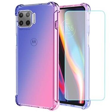 Vokuha for Moto G 5G Plus CaseMoto One 5G Case with Tempered Glass Screen Protector Clear Gradient Slim Shockproof TPU Back Phone Protective Cover for Motorola Moto G 5G Plus BluePink