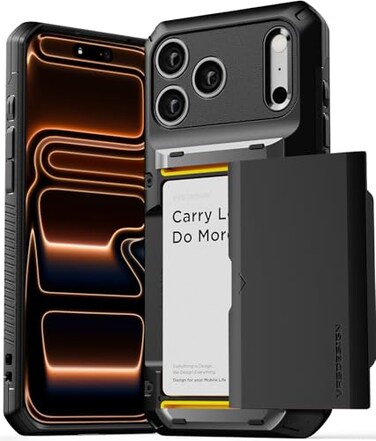 VRS DESIGN Damda Glide Pro Card Holder Case for iPhone 17 Pro Max 2025 Sturdy Semi Auto Card Slot Wallet 4 Cards Case Designed for iPhone 17 Pro Max 2025 Matte Black