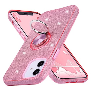 Wisdompro Case for iPhone 12 Mini Cute Glitter Bling Sparkle Protective Case with Ring Kickstand Women Girls Phone Case for 54 Inch Apple iPhone 12 Mini Pink