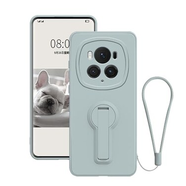 Wousunly Compatible with Honor Magic 6 Pro Case with Kickstand Black for Honor Magic 6 Pro Phone Cases Silicone Lanyard Strap Accessories Funda Shockproof Protective Original Slim Cover Grey