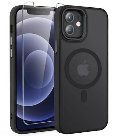 WRJ Case Designed for iPhone 12 61Inch Translucent Magnetic Phone Case for Women Men Compatible with Magsafe Slim AntiFingerprints Shockproof Protective Cover with Screen ProtectorBlack