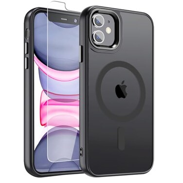 WRJ Case for iPhone 11 Magnetic Translucent Phone Case for Women Men Compatible with Magsafe Slim AntiFingerprints Shockproof Protective Cover with Screen Protector 61 InchBlack