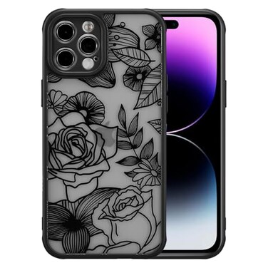 XIZYO Case for iPhone 14 Pro Max 67 Inch Slim Rose Pattern Floral Print Design Girls Women Translucent Matte TPU Bumper Shockproof Protective Cover Black