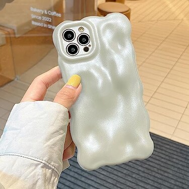XIZYO for iPhone 14 Pro Max Case 67 Inch Cute Wave Pattern Aesthetic Phone Case 3D Curly Wavy Shape Plating Glitter Bling for Women Girls Soft Bumper Silicone Shockproof Case Pearl White