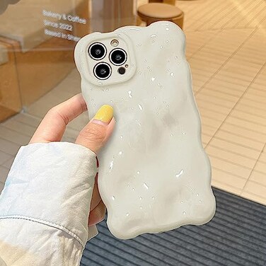 XIZYO for iPhone 15 Pro Max Case 67 Inch Cute Wave Pattern Aesthetic Phone Case 3D Curly Wavy Shape Plating Glitter Bling for Women Girls Soft Bumper Silicone Shockproof Case Cream Beige