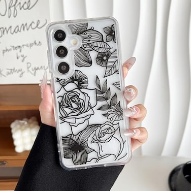XIZYO for Samsung Galaxy S24 Case Floral Flower Cute Rose Aesthetic Pattern Clear Case for Women Girls Slim TPU Bumper Shockproof Protective Cover for S24 Transparent Black