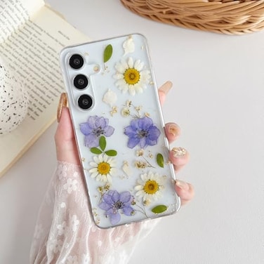 XIZYO for Samsung Galaxy S25 Plus Case Cute Floral Clear Daisy Pattern Aesthetic Dried Flowers Women Girls Glitter Slim TPU Bumper Shockproof Protective Case for S25 PlusDaisy Purple Flower