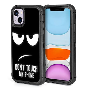 XWMHHP Compatible with iPhone 13 Case iPhone 14 Case Funny Dont Touch My Phone Design for Men Boys 3Layer Rugged Shockproof Hard Plastic Bumper Soft Silicone Rubber Heavy Duty Protection Cover