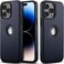 XYAJUANG Compatible with iPhone 14PRO Case61Logo Visible Leather Fully Wrapped with Delicate Stitches Phone Case Blue